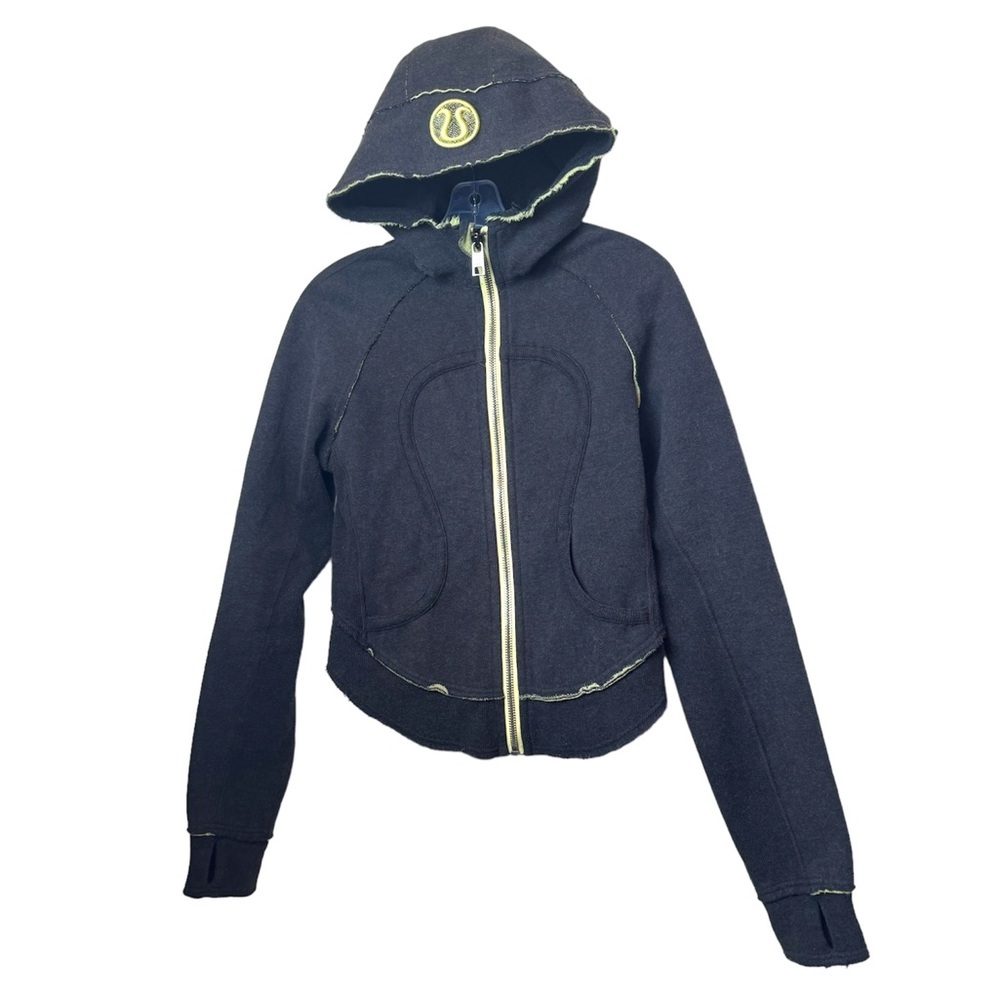 Lululemon RARE Scuba 8 Raw Edge Round Hem Hoodie Jacket Zip Cotton Fleece Ribbed